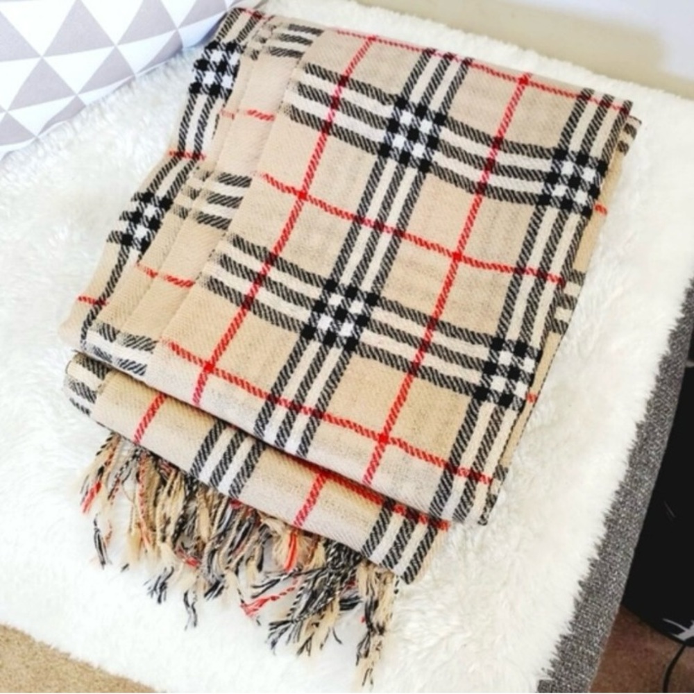 Pashmina Plaid Fringe Scarf